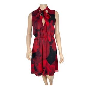 Alice & Olivia Rose Floral Print Sleeveless Tie Neck Dress Sz 4 Lined